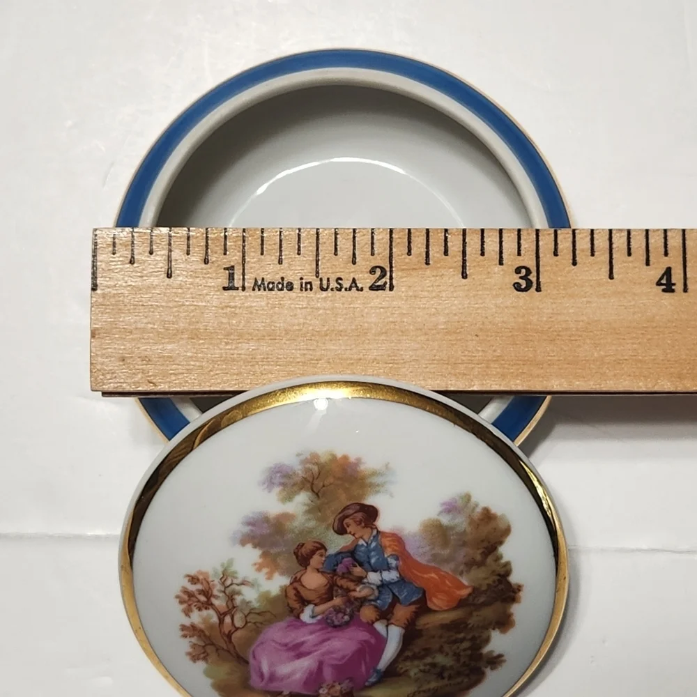 Vtg Limoges Porcelain Trinket Box Victorian Couple France Fragonard Romantic